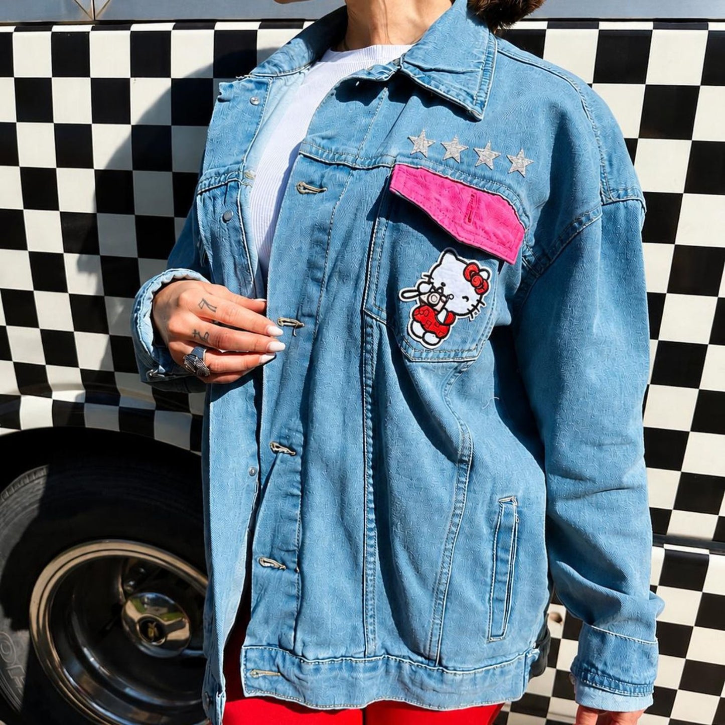 HELLO KITTY DENIM JACKET - HANDPAINTED